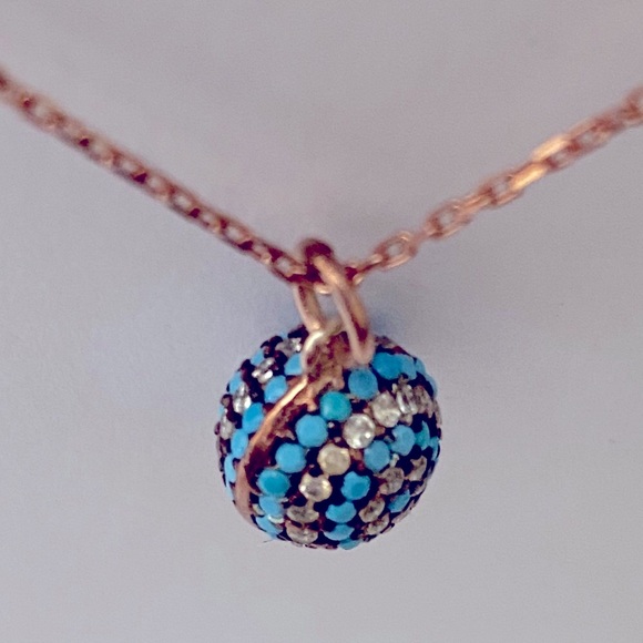🧿925 Silver blue evileye turquoise cubic zirconia necklace 14k rose gold plated - Picture 2 of 5